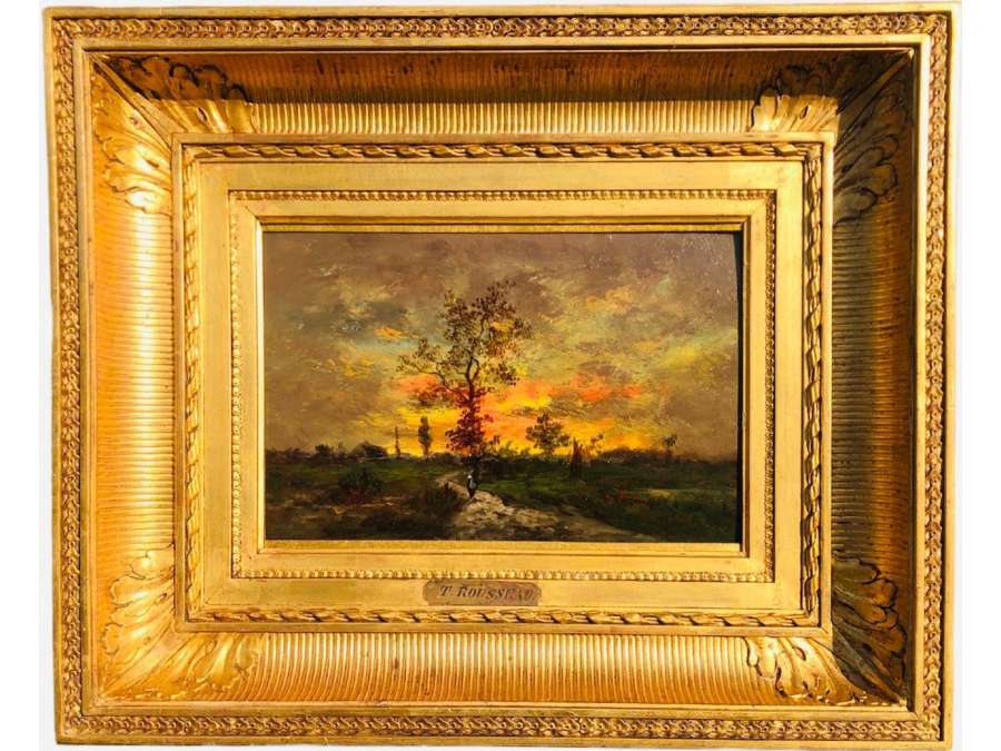 Rousseau Théodore Chemin Ensoleillé Huile Sur Panneau Signée Certificat - Tableaux paysages