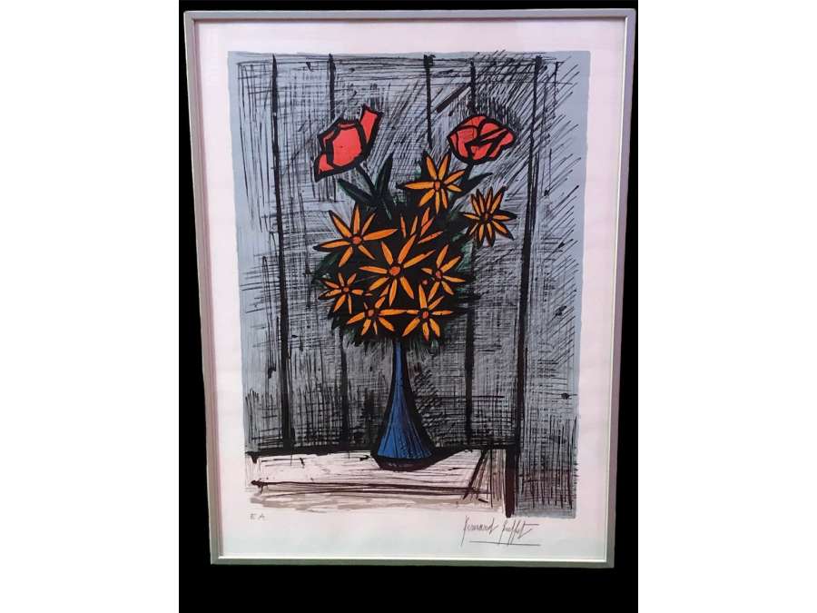 Buffet Bernard Still Life With Daisies And Roses Justified Color Lithography - lithographs