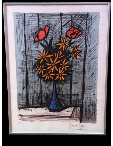 Buffet Bernard Still Life With Daisies And Roses Justified Color Lithography - lithographs-Bozaart