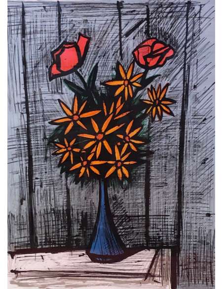 Buffet Bernard Still Life With Daisies And Roses Justified Color Lithography - lithographs-Bozaart