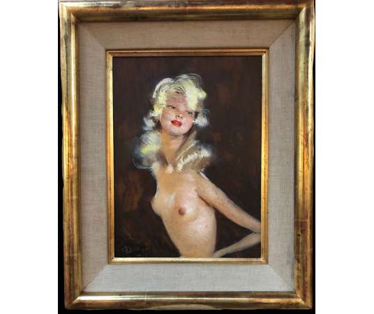 Domergue Jg Tableau XXè Siècle Peinture Mondaine Jolie Blonde En Buste Huile Sur Isorel Signée - Tableaux autre genre