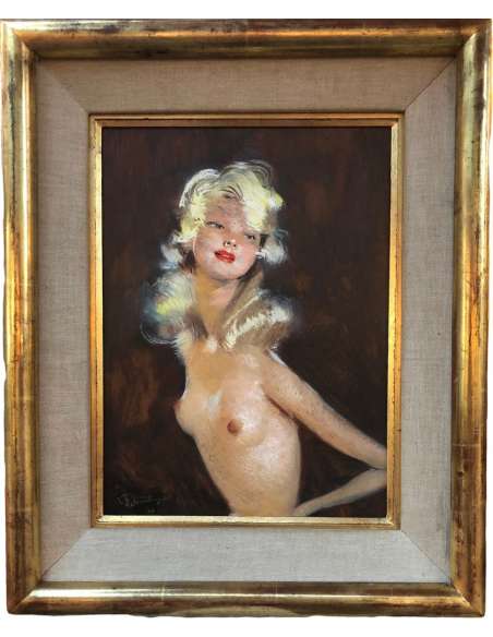 Domergue Jg Painting XXth Century Socialite Painting Pretty Blonde Bust Oil On Signed Isorel - Paintings other kind-Bozaart