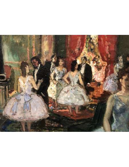 Cosson Marcel Tableau 20è Ballerines Dans Le Salon Des Abonnés à l'Opéra Peinture Huile Signée - Tableaux scènes de genre-Bozaart