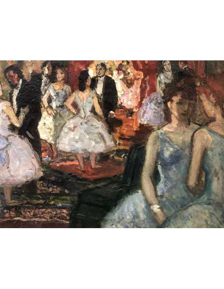 Cosson Marcel Tableau 20è Ballerines Dans Le Salon Des Abonnés à l'Opéra Peinture Huile Signée - Tableaux scènes de genre-Bozaart