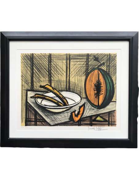 Buffet Bernard Still Life With Melon And Plate Justified Color Lithography - engravings - prints-Bozaart