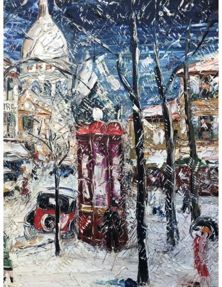 Genin Lucien Peinture 20ème Siècle Paris Montmartre La Place Du Tertre En Hiver Huile Signée - Tableaux paysages-Bozaart