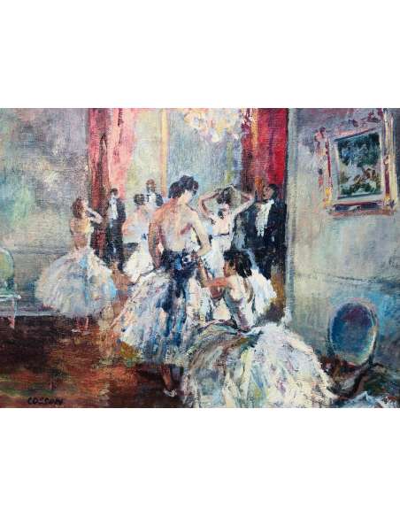 Cosson Marcel Painting Early 20th Ballerinas In The Salons Of The Opera Signed Oil Painting - Paintings genre scenes-Bozaart