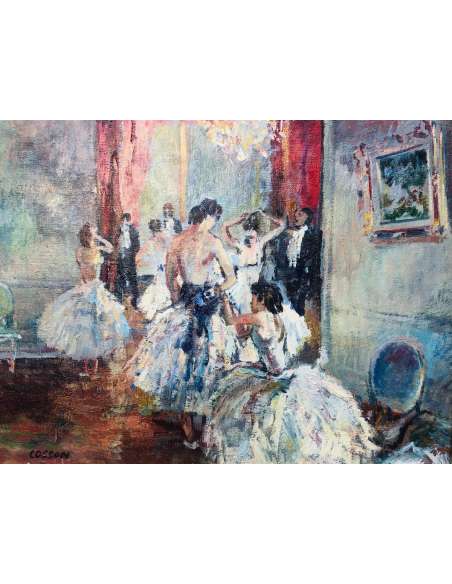 Cosson Marcel Painting Early 20th Ballerinas In The Salons Of The Opera Signed Oil Painting - Paintings genre scenes-Bozaart