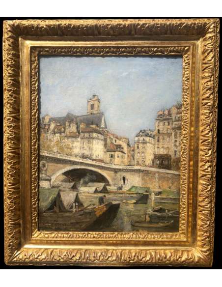 Lepine Stanislas Paris, The Louis Philippe Bridge 1878 Oil On Canvas Signed Catalogue Raisonné - Landscape Paintings-Bozaart