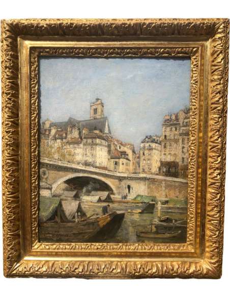 Lepine Stanislas Paris, Le Pont Louis Philippe 1878 Huile Sur Toile Signée Catalogue Raisonné - Tableaux paysages-Bozaart
