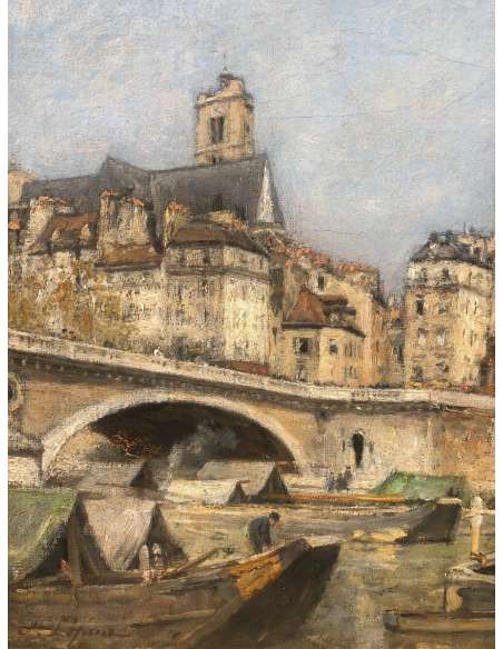 Lepine Stanislas Paris, The Louis Philippe Bridge 1878 Oil On Canvas Signed Catalogue Raisonné - Landscape Paintings-Bozaart