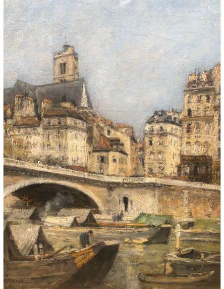 Lepine Stanislas Paris, Le Pont Louis Philippe 1878 Huile Sur Toile Signée Catalogue Raisonné - Tableaux paysages-Bozaart