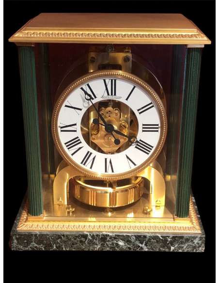 Atmos Jaeger-lecoultre Pendulum Vendôme Model Green Marble Base - antique Clocks-Bozaart