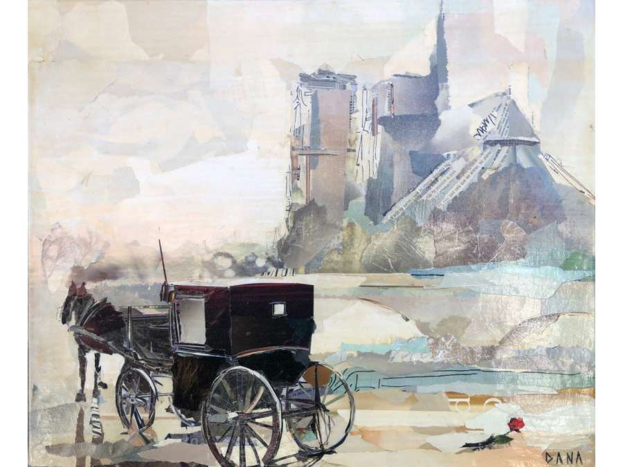 Dana André-didier Souvenir De Paris Collages Sur Toile Signée - Tableaux paysages