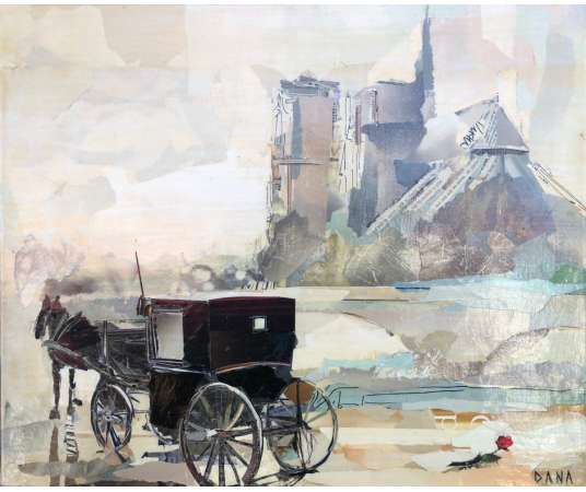 Dana André-didier Souvenir De Paris Collages Sur Toile Signée - Tableaux paysages