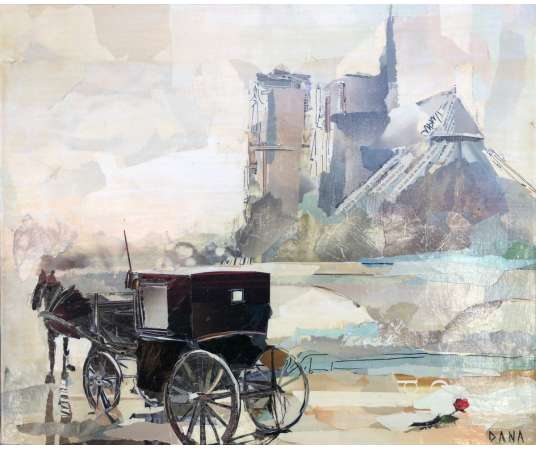 Dana André-didier Souvenir Of Paris Collages On Signed Canvas - Landscape Paintings