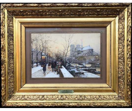Galien Laloue Eugène Painting 20th Century Paris Booksellers In Front Of Notre Dame Signed Gouache - Gouaches