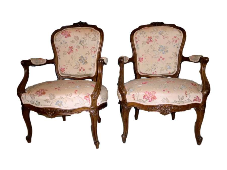 Pair Of Louis XV 19th Century Armchairs - armchairs