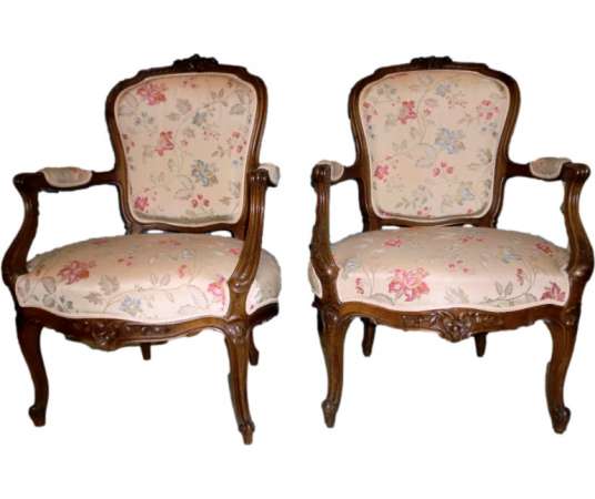 Pair Of Louis XV 19th Century Armchairs - armchairs