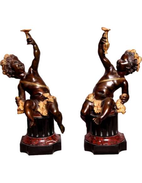 Paire De Bacchus En Bronze d'époque 19ème - Objets de Décoration-Bozaart