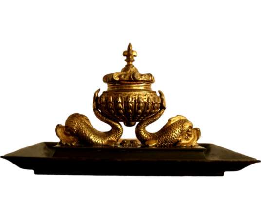 Gilded And Patinated Bronze Inkstand from the 19th century - inkstands, writing desks