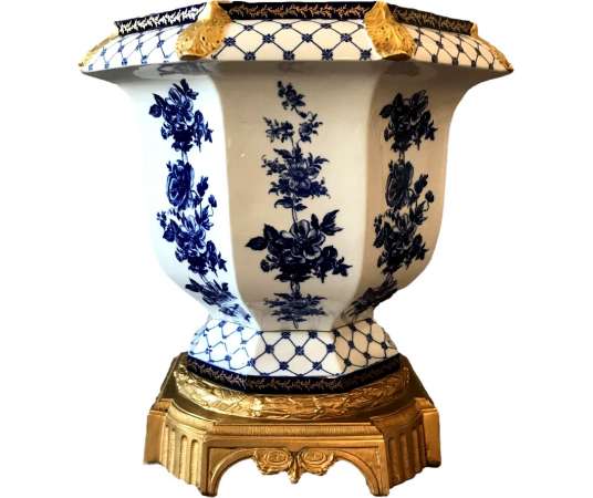Grand Cache-Pot En Porcelaine Et Bronze D’époque Fin 19 ème - jardinières, cache-pots