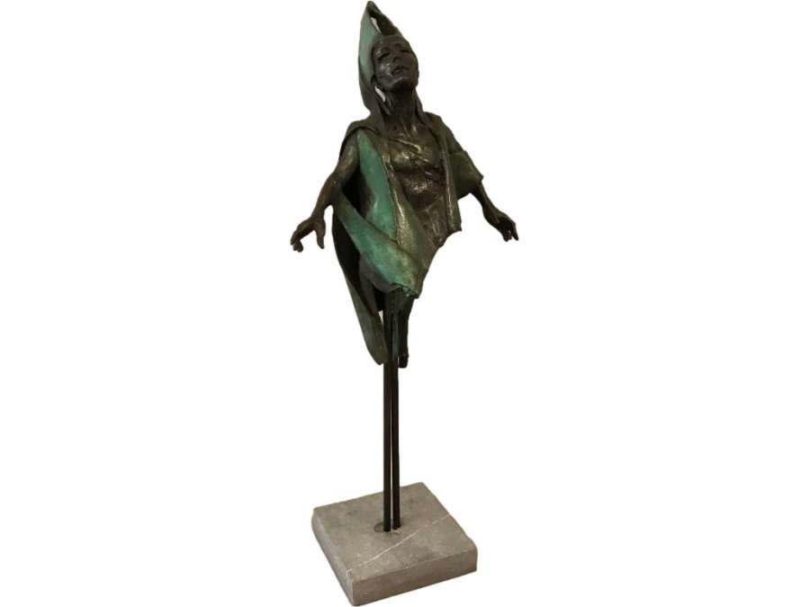 Sculpture En Bronze +De Jan Praet Sur Socle De Marbre
