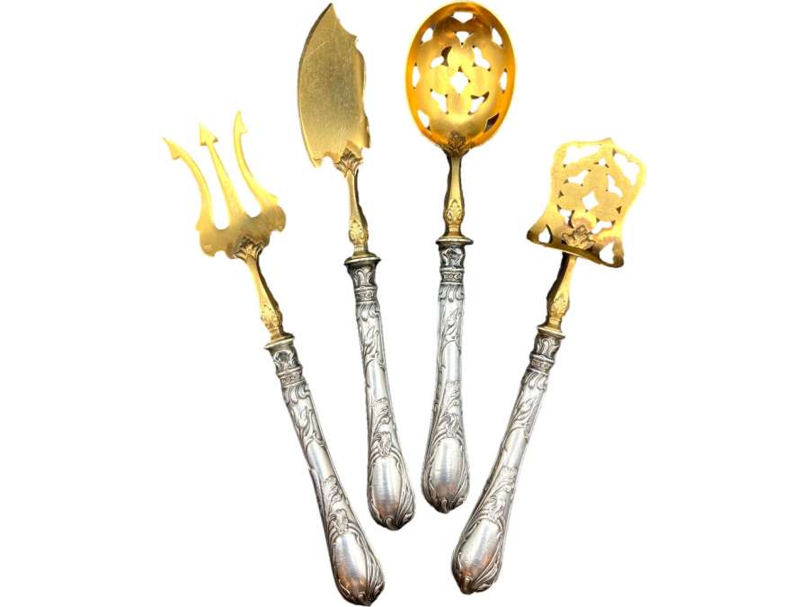 Solid Silver Dessert Set. Art Nouveau Style, 1900