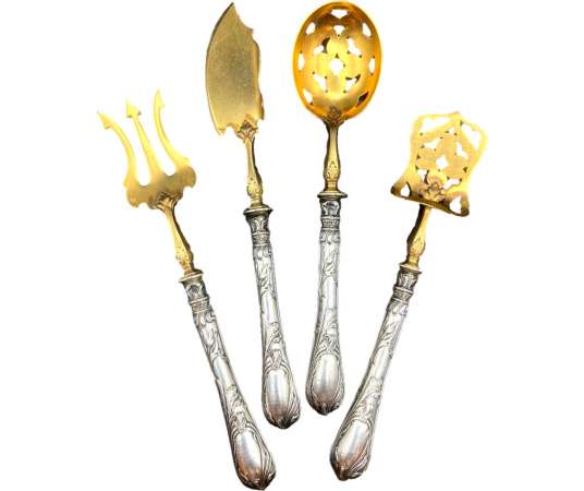 Solid Silver Dessert Set. Art Nouveau style, 1900 - cutlery, housewives