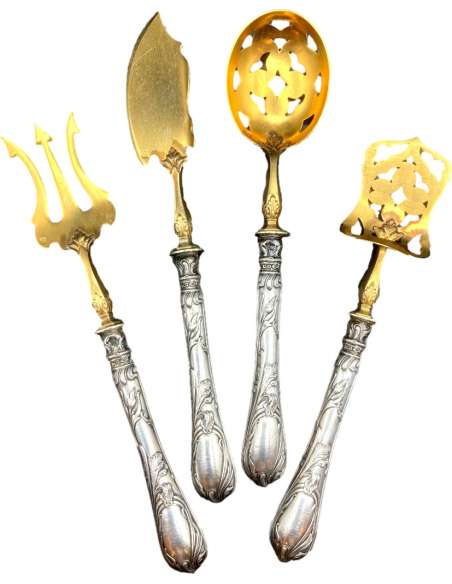 Solid Silver Dessert Set. Art Nouveau style, 1900 - cutlery, housewives-Bozaart