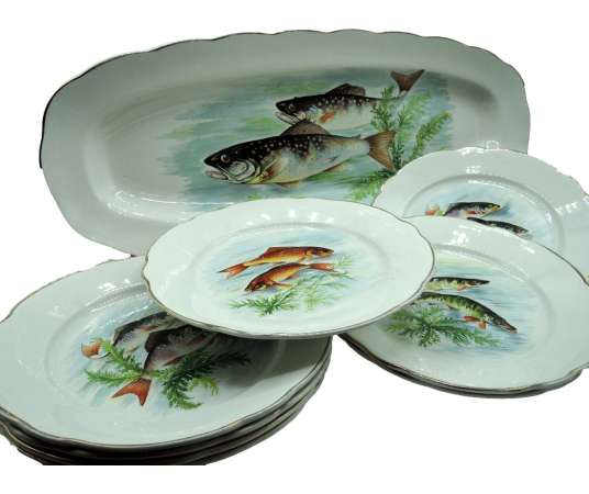 Sarreguemines. Val De Loir Service, Fish Decor - Plates and Earthenware services