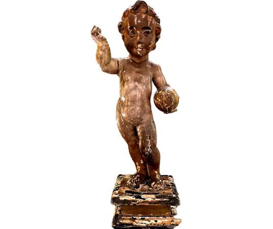 Enfant Jésus En Bois Sculpté . Epoque XVIIIè Siècle - objets d'art religieux