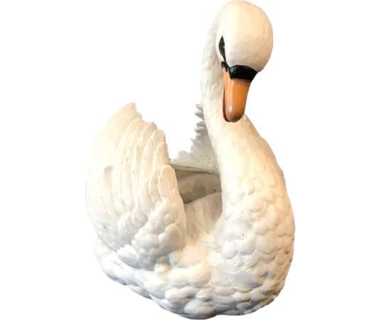 Large Swan In Biscuit Porcelain From The 19th Century (Large Cache- Pot) - Groups,figurines porcelain biscuits