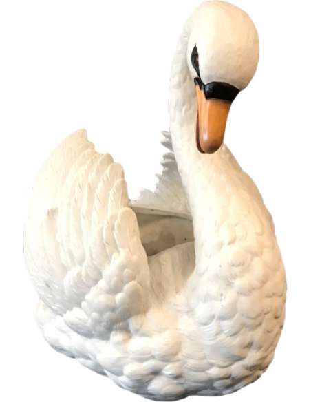 Large Swan In Biscuit Porcelain From The 19th Century (Large Cache- Pot) - Groups,figurines porcelain biscuits-Bozaart