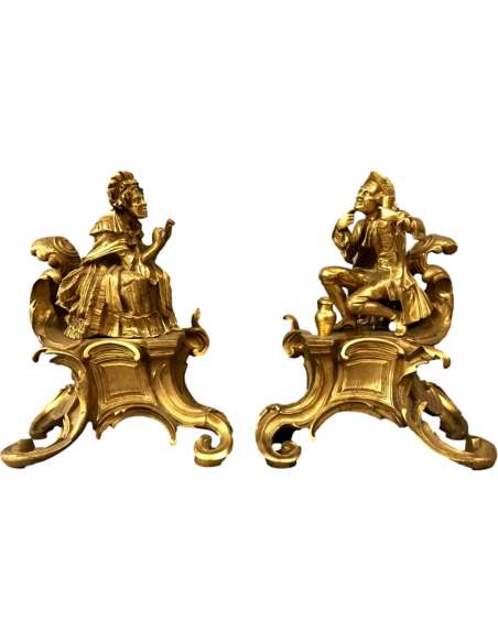 Chenets D’époque 19ème En Bronze Doré - chenets, accessoires de cheminée-Bozaart