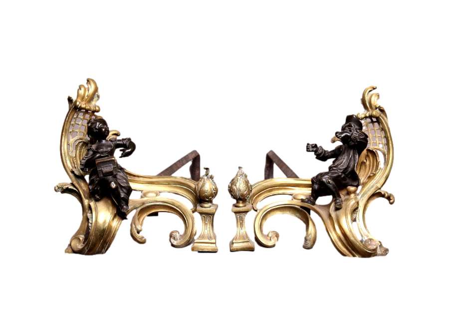 Paire De Chenets anciens En Bronze d'époque 19ème Napoléon III - chenets, accessoires de cheminée