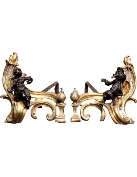 Paire De Chenets anciens En Bronze d'époque 19ème Napoléon III - chenets, accessoires de cheminée-Bozaart