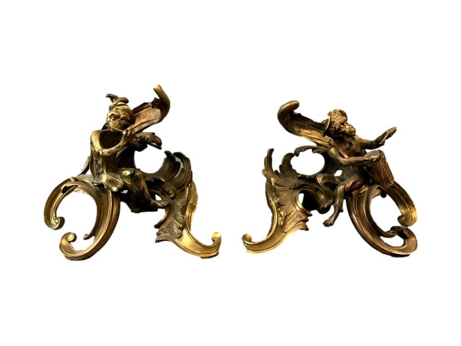 Chenets anciens En Bronze Singe d'époque 19ème - chenets, accessoires de cheminée