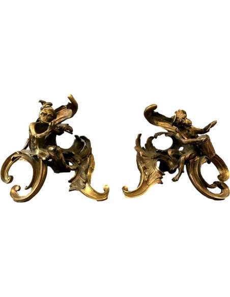 Chenets anciens En Bronze Singe d'époque 19ème - chenets, accessoires de cheminée-Bozaart