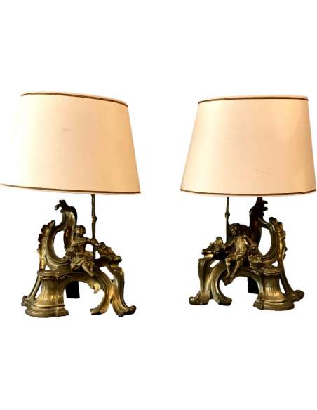Pair Of Old Kennels Mounted In 19th century period Lamp - lamps-Bozaart