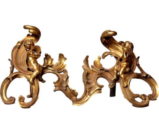 Paire De Chenets anciens En Bronze d'époque Napoléon III - chenets, accessoires de cheminée