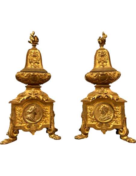 Beautiful Louis XIV 17th century period Chenets - chenets, fireplace accessories-Bozaart