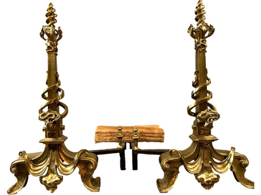 Pair Of Art Nouveau Bronze Chenets in the taste of GUIMARD - chenets, fireplace accessories