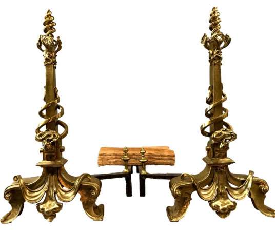Pair Of Art Nouveau Bronze Chenets in the taste of GUIMARD - chenets, fireplace accessories
