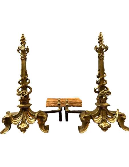 Pair Of Art Nouveau Bronze Chenets in the taste of GUIMARD - chenets, fireplace accessories-Bozaart