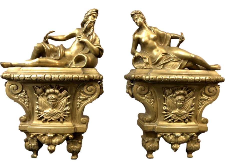 Chenets En Bronze D’époque Régence 18ème - chenets, accessoires de cheminée