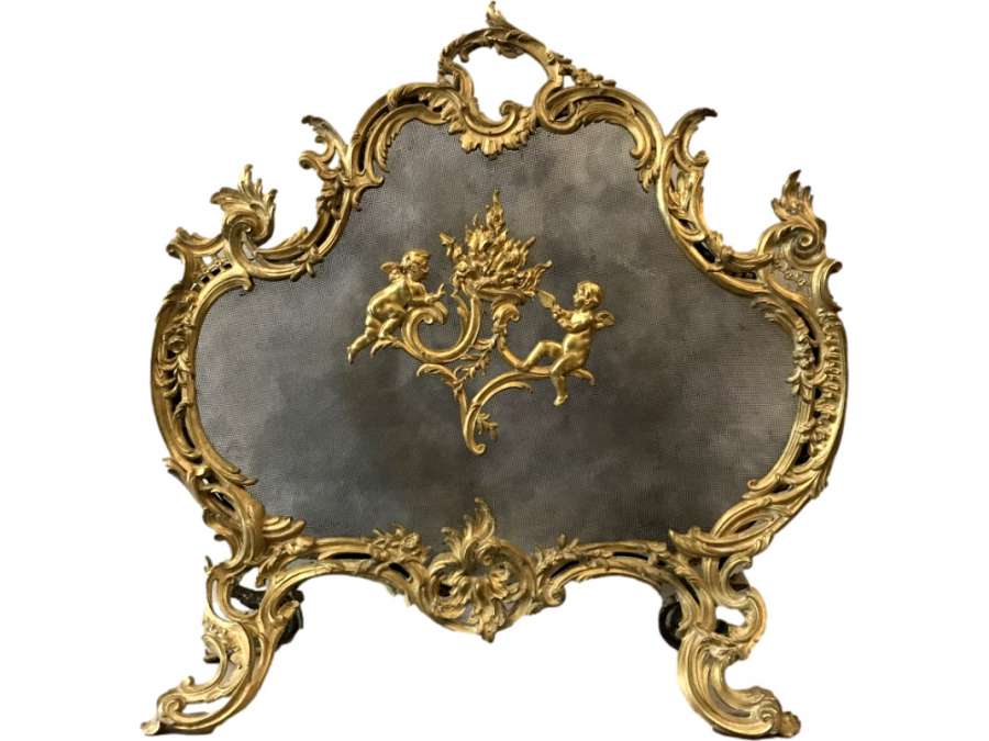 Écran De Cheminée En Bronze Louis XV +D’époque 19ème