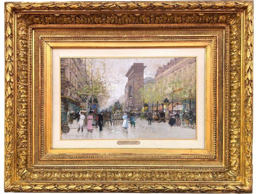 Galien Laloue Eugène French Painting 20th Paris Animation Boulevard St Denis Gouache Signed - Paintings genre scenes