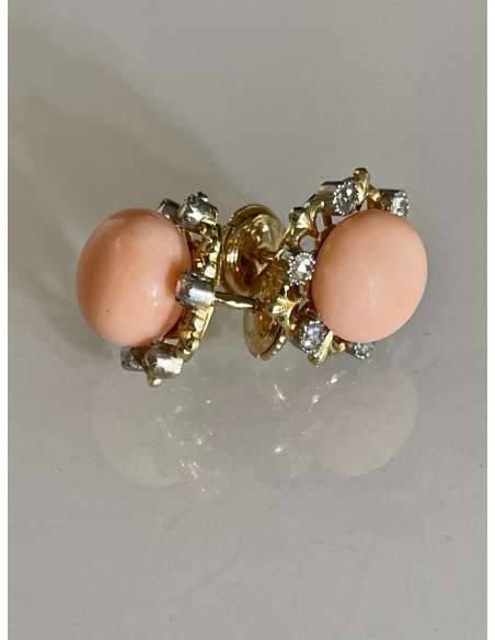 Gold, Coral And Diamond Earrings - Earrings-Bozaart
