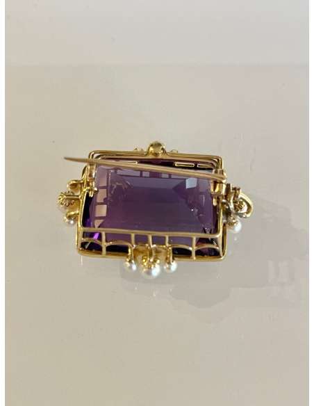 Gold, Amethyst And Pearl Brooch Pendant. - Pendants - medallions-Bozaart